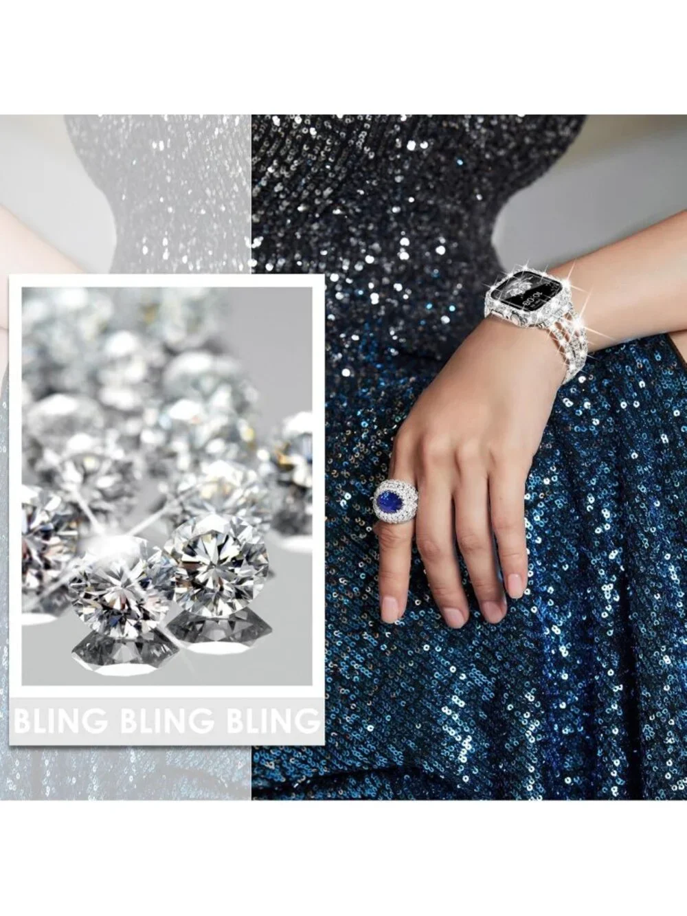 Stylish 45mm Apple Watch Band for Women - Bling Rhinestone Bracelet & Waterproof